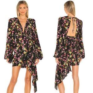 NWT Katie May Sleepless Nights Asymmetric Ruffled Mini Dress Black Coral